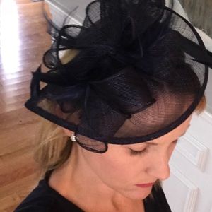Navy fascinator on headband